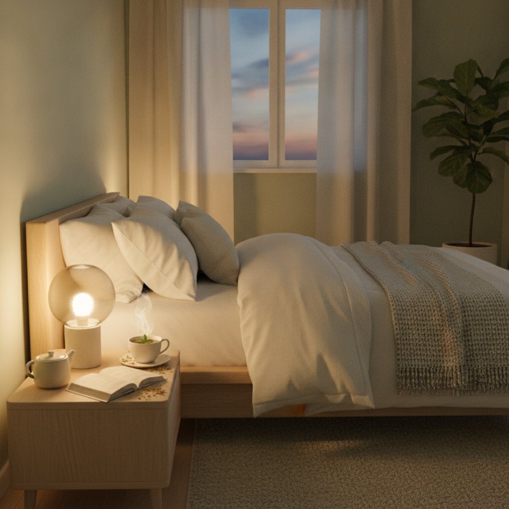 Cozy bedroom in the evening